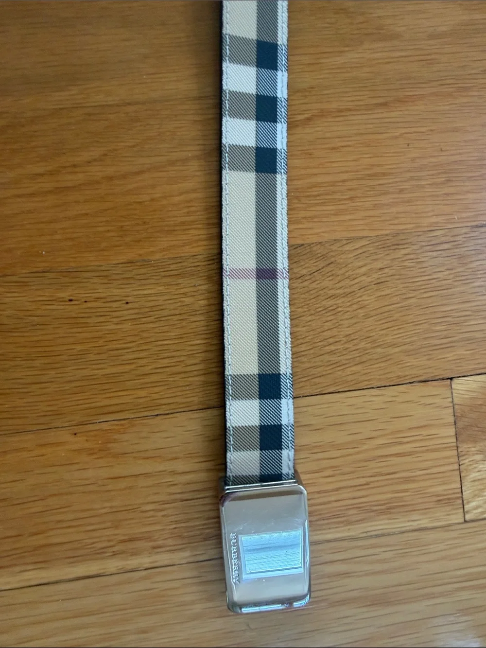 Burberry Beige and Black Check Skinny Belt